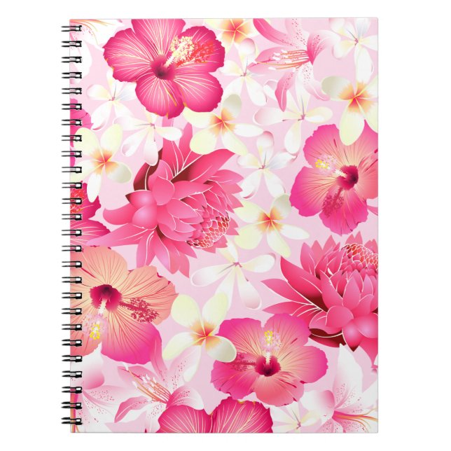 Tropisk rosa och vita blommor anteckningsbok (Framsidan)