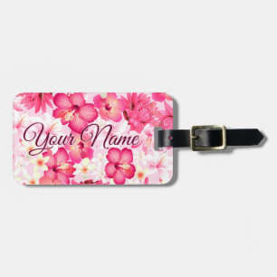 Tropisk rosa och vita blommor bagagebricka