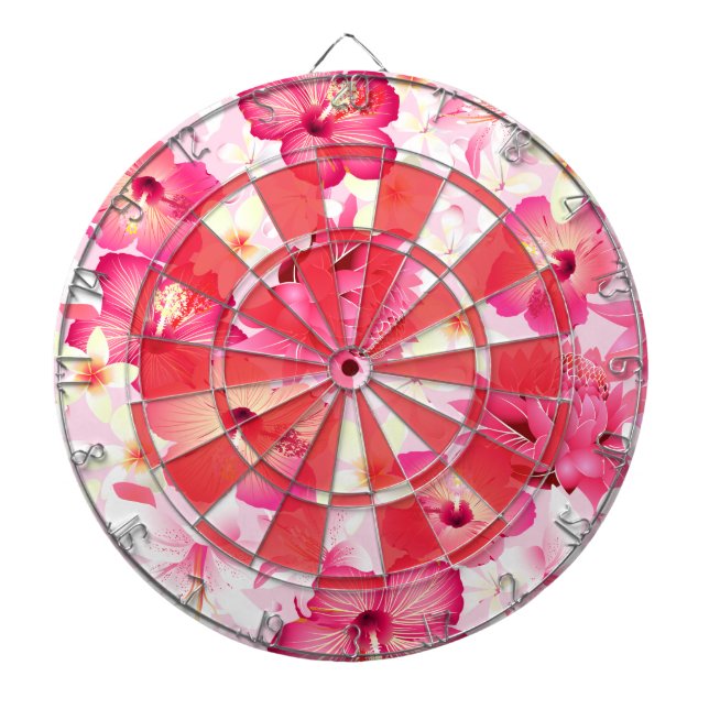 Tropisk rosa och vita blommor darttavla (Framsidan)
