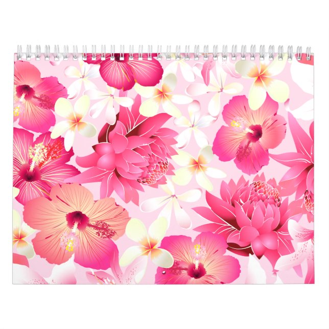 Tropisk rosa och vita blommor kalender (Omslag)