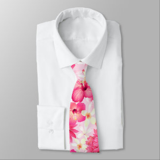 Tropisk rosa och vita blommor slips