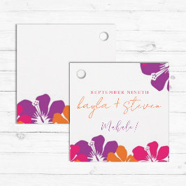 Tropisk Rosa Orange Lila Hibiscus Square Gåvor Etiketter