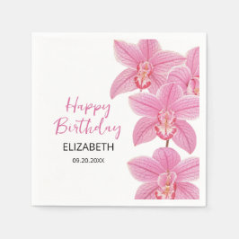 Tropisk Rosa Orchid Flower Grattis på födelsedagen Pappersservett