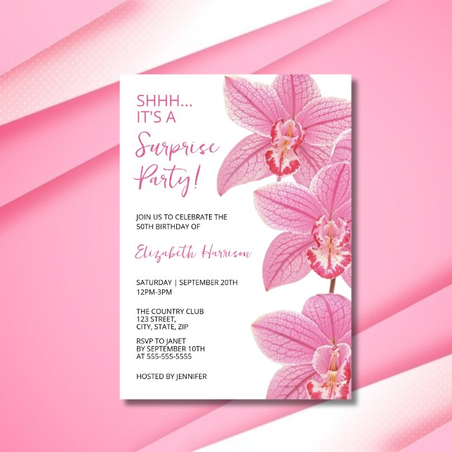 Tropisk Rosa Orchid Flower Surprise Birthday Inbjudningar (Skapare uppladdad)