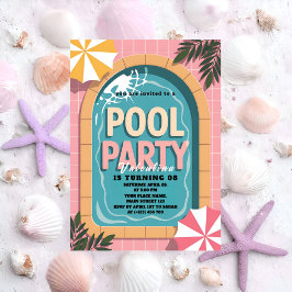 Tropisk Rosa Palm Springs Poolparty Födelsedagsfes Inbjudningar