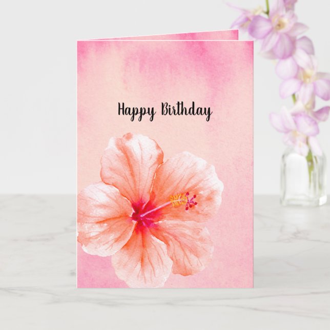 Tropisk Rosa Persika Hibiskus Blomma Födelsedag Kort (Orkide)