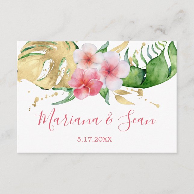 Tropisk rosa persiko blomsterbröllop QR RSVP-kort Tack Kort (Framsida)