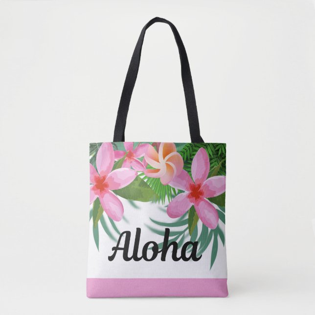 Tropisk Rosa Plumeria Aloha II Tote Bag Tygkasse (Framsida)