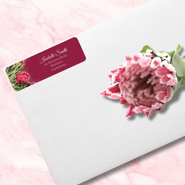 Tropisk Rosa Protea Blommig Bröllops Returadress Etikett (Skapare uppladdad)
