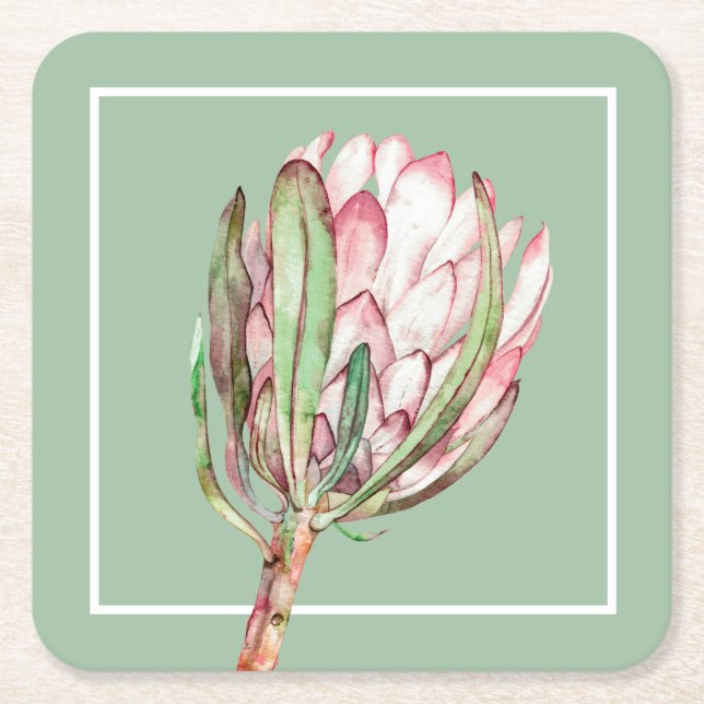 Tropisk Rosa Protea Blommigt Party Underlägg Papper Kvadrat (Framsidan)