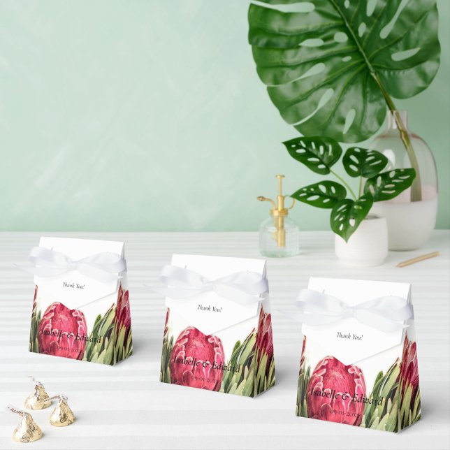 Tropisk Rosa Proteas Greenery Bröllop Presentaskar (Skapare uppladdad)