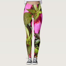 Tropisk Rosa Röd och Grönt Botaniska Påstående Leggings