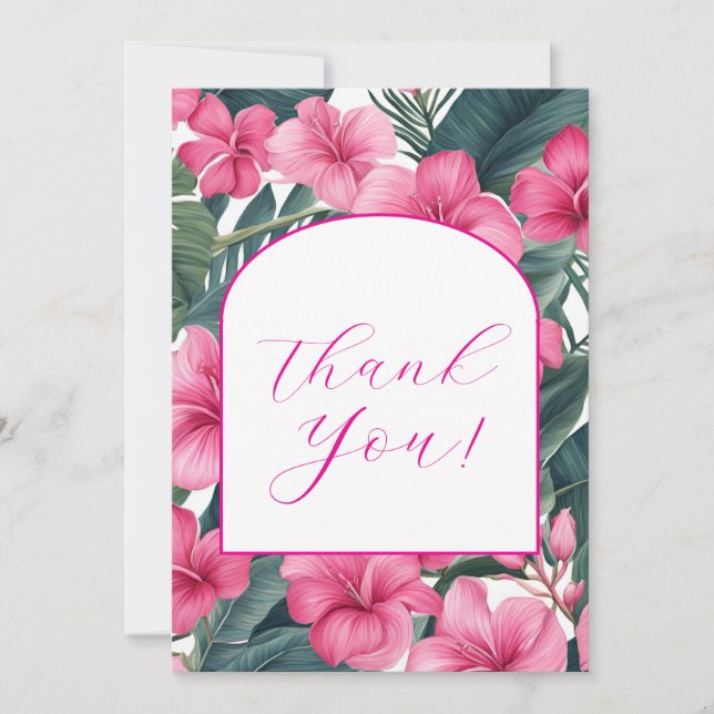 Tropisk Rosa Semesterblomma Tack Kort (Framsida)