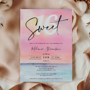 Tropisk rosa strand solnedgång poolparty Sweet 16 Inbjudningar