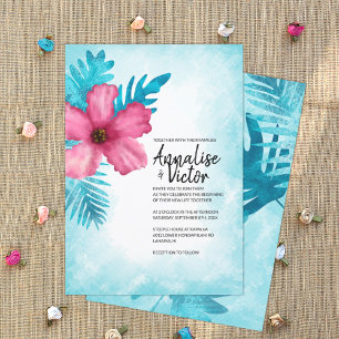 Tropisk Rosa Turquise Hibiscus Island Bröllop Inbjudningar