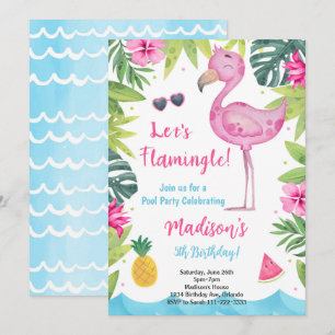 Tropisk Rosa Vattenfärg Flamingo Födelsedagsinbjud Inbjudningar