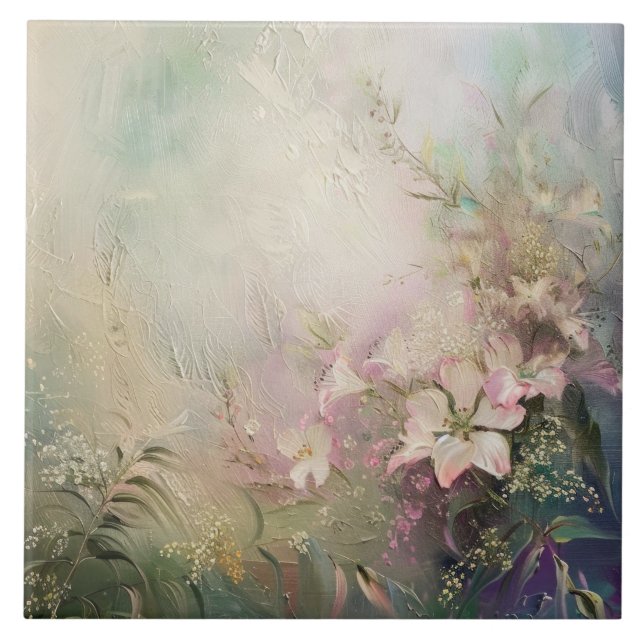 Tropisk Rosa Vit Blommigt Kakelplatta (Framsidan)