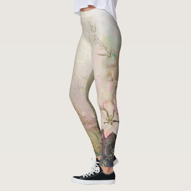 Tropisk Rosa Vit Blommigt Leggings (Vänster)