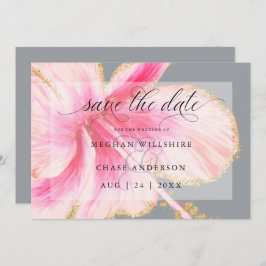 Tropisk Rustik Akvarell Rosa Blomma Spara Datumet