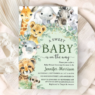 Tropisk Safari Djur i Djungeln Baby Shower Inbjudningar