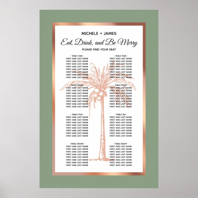 Tropisk Salvia Rose Guld Palm Bröllopsställningsdi Poster (Framsidan)