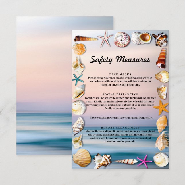 Tropisk sandstrand och snäckskal Säkerhetsåtgärder Tilläggskort (Fram/baksida)