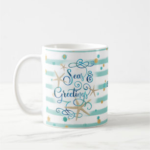 Tropisk "SEAson's Greetings, Aqua Rand & Dots" Kaffemugg