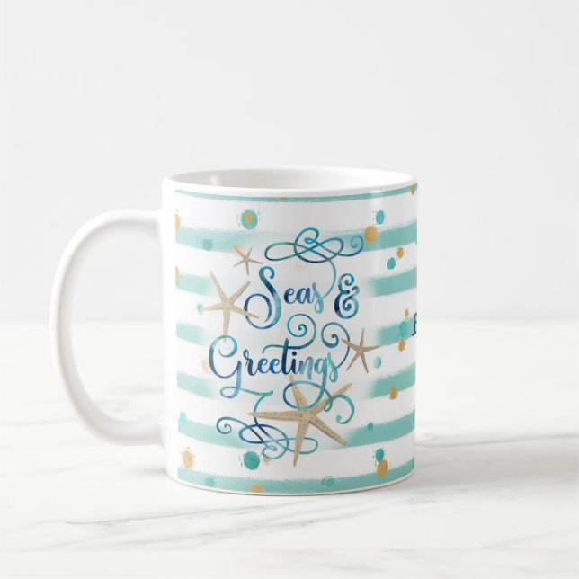 Tropisk "SEAson's Greetings, Aqua Rand & Dots" Kaffemugg (Vänster)