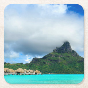Tropisk semesterort på den Bora Bora kustfartyget Underlägg Papper Kvadrat