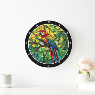 Tropisk senor" - Målat glas Macaw Stor Klocka