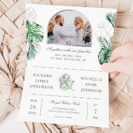 Tropisk Silver Palm Foto QR-kod Bröllop Inbjudan