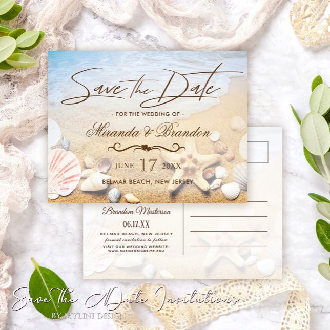 Tropisk sjöstjärna Strandbröllop Save the Date Meddelande Vykort (Skapare uppladdad)