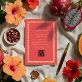 Tropisk Skalborder Rosa QR Bröllop OSA Kort