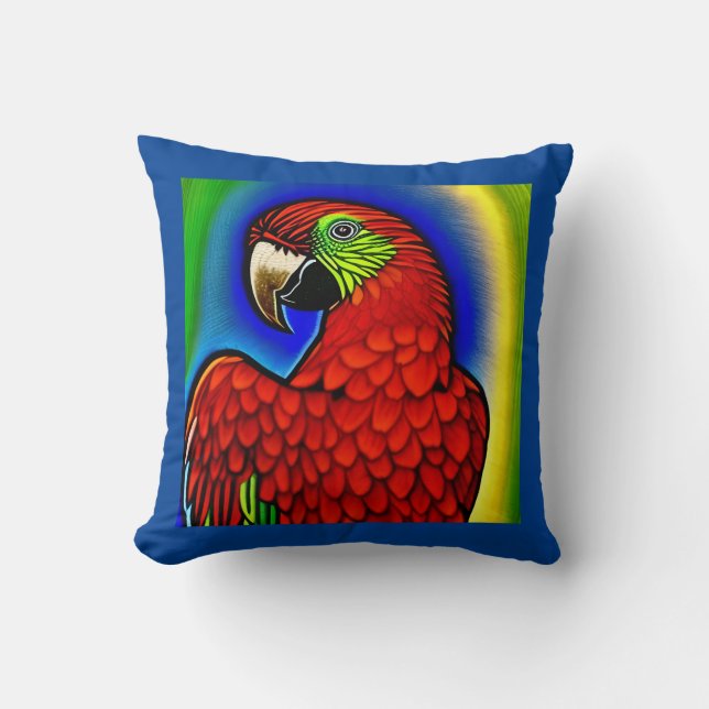 Tropisk skatt: Abstrakt Vibrant Parrot Artwork Kudde (Framsida)