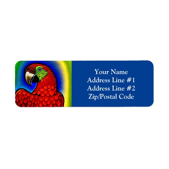 Tropisk skatt: Abstrakt Vibrant Parrot Artwork Returadress Etikett (Framsidan)