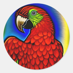 Tropisk skatt: Abstrakt Vibrant Parrot Artwork Runt Klistermärke