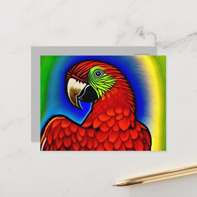 Tropisk skatt: Abstrakt Vibrant Parrot Artwork Vykort (Fram/Back In Situ)