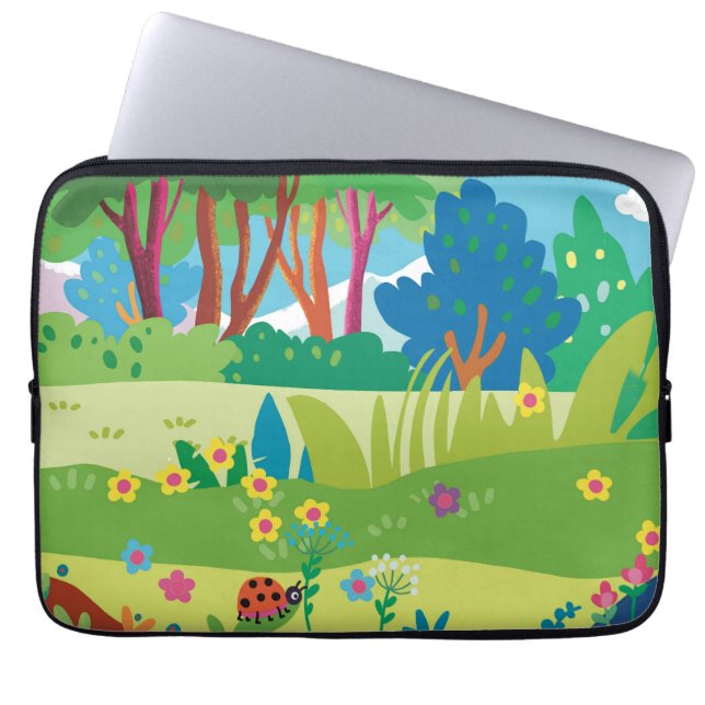 Tropisk skog med blommor och nyckelpigor  laptop fodral (Framsidan)
