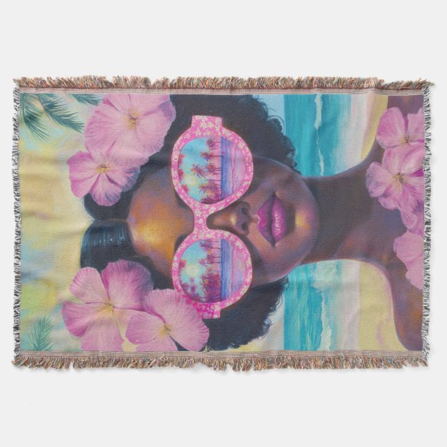 Tropisk skönhet i Rosa Shades Filt (Framsidan)