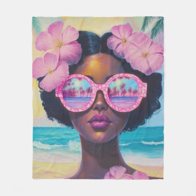 Tropisk skönhet i Rosa Shades Fleecefilt (Framsidan)