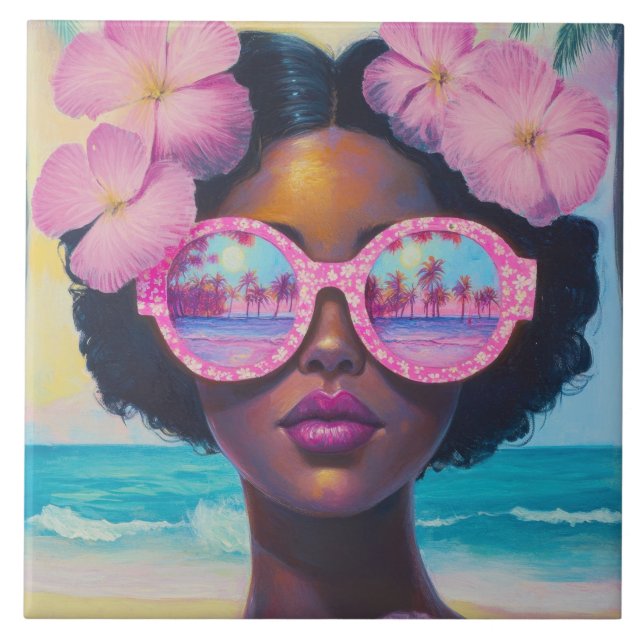 Tropisk skönhet i Rosa Shades Kakelplatta (Framsidan)