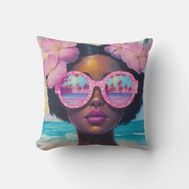Tropisk skönhet i Rosa Shades Kudde (Framsida)