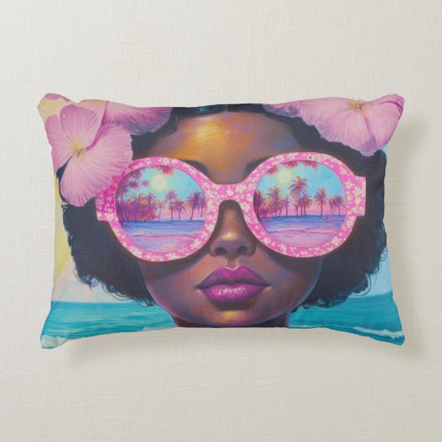 Tropisk skönhet i Rosa Shades Prydnadskudde (Framsidan)