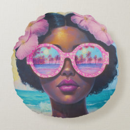 Tropisk skönhet i Rosa Shades Rund Kudde