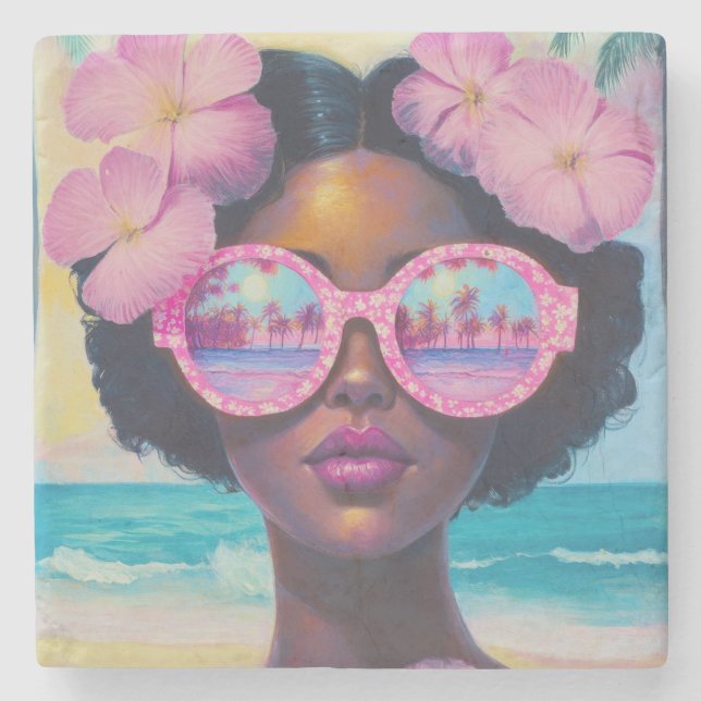 Tropisk skönhet i Rosa Shades Stenunderlägg (Framsidan)