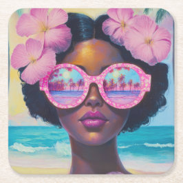 Tropisk skönhet i Rosa Shades Underlägg Papper Kvadrat