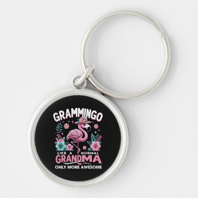 Tropisk skymningsflamingo rund silverfärgad nyckelring (Framsidan)