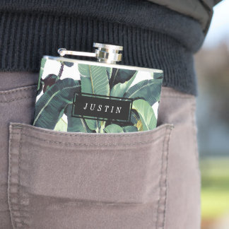 Tropisk slågen in flaska för bananlövpalmträd fickplunta