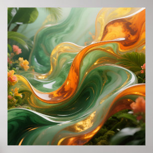 Tropisk Smaragd Amber Virvel Poster