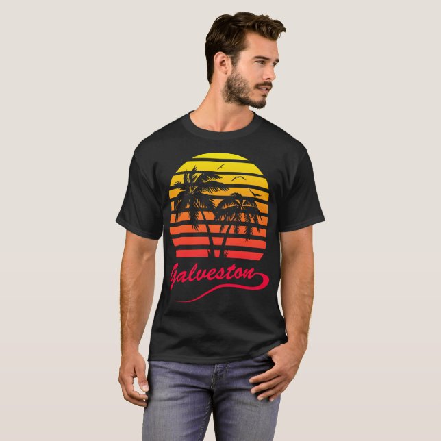 Tropisk solnedgång för Galveston 80-tal T Shirt (Hel framsida)